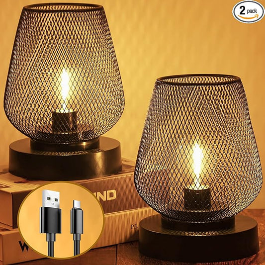 UBright 2 Pack Rechargeable Table Lamp Cordless Table Lamp Battery Operated Lights Metal with 4 Lighting Mode Indoor Outdoor Lights for Patio Bedroom Living Room (Bulb Included) Black