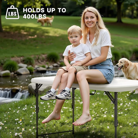 Portable 4-Foot Folding Table 2-Position Adjustable Height, 400 lbs Capacity, for Camping & Parties (2-Pack)