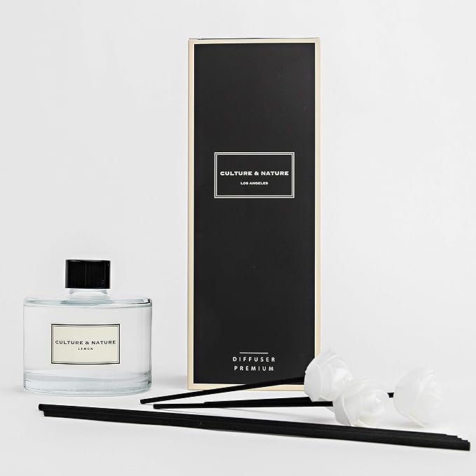 CULTURE & NATURE Reed Diffuser Set 6.7oz (200ml) Lemon Scented Diffuser with Sticks Home Fragrance Reed Diffuser for Bathroom Shelf Decor