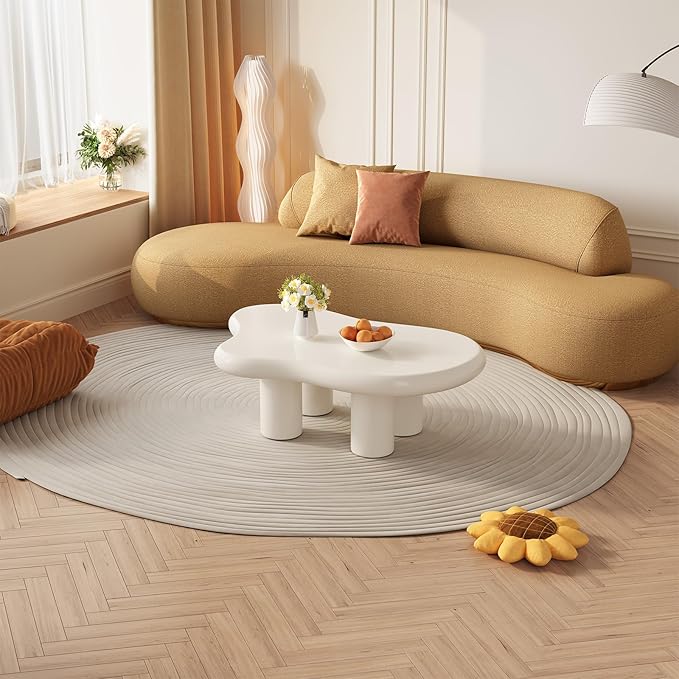 Guyii Cloud Coffee Table with 18.89" Legs, Cute Coffee Table, White Modern Tea Tables, Irregular Indoor End Table for Living Room, Free Shape Center Table with 4 Legs