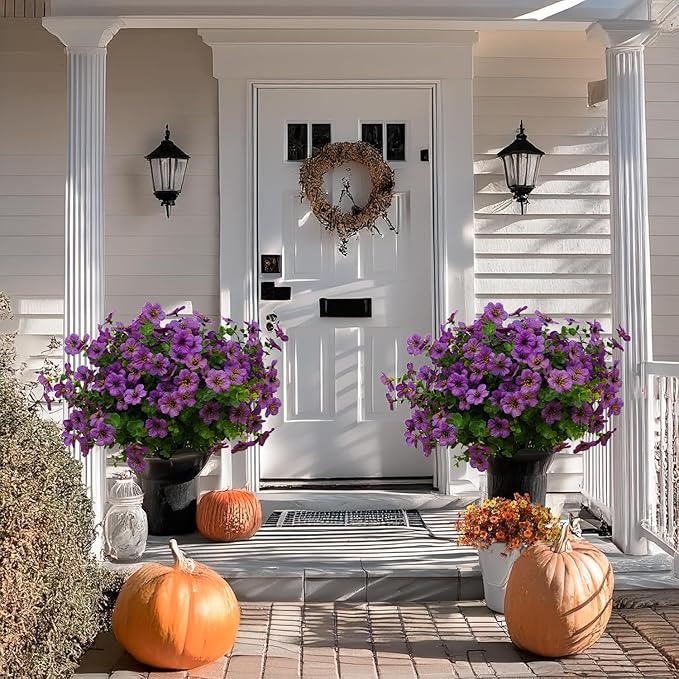 12 Bundles Artificial Flowers for Outdoor Indoor Fake Flowers uv Resistant Artificial Outdoor Flowers Fake Plants for Porch Garden Home Patio Decor (Purple)