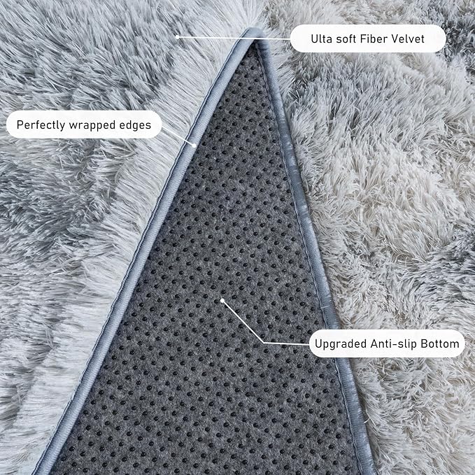 Rugs for Living Room 8x10, Soft Shaggy Modern Shag Area Rug for Bedroom, Upgrade Non-Slip Plush Fluffy Carpet for Kids Boys Girls Room Home Decor Aesthetic, Light Grey