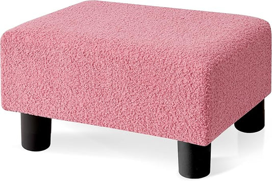 BRIAN & DANY Small Foot Stool Ottoman, Footstool with Legs, Teddy Velvet Foot Rest for Living Room, Bedroom and Office, Hot Pink