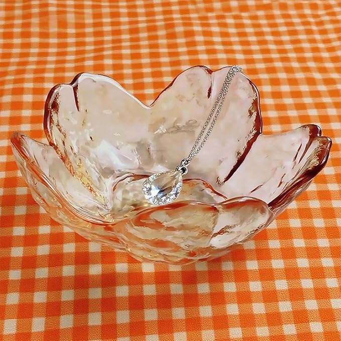 Amber Crystal Flower Jewelry Ring Dish, Clear Trinket Bowl, Cute Nightstand Decor Ring Holder for Women, Home Decor Gifts for Women, Wedding, Birthday, Mother's Day