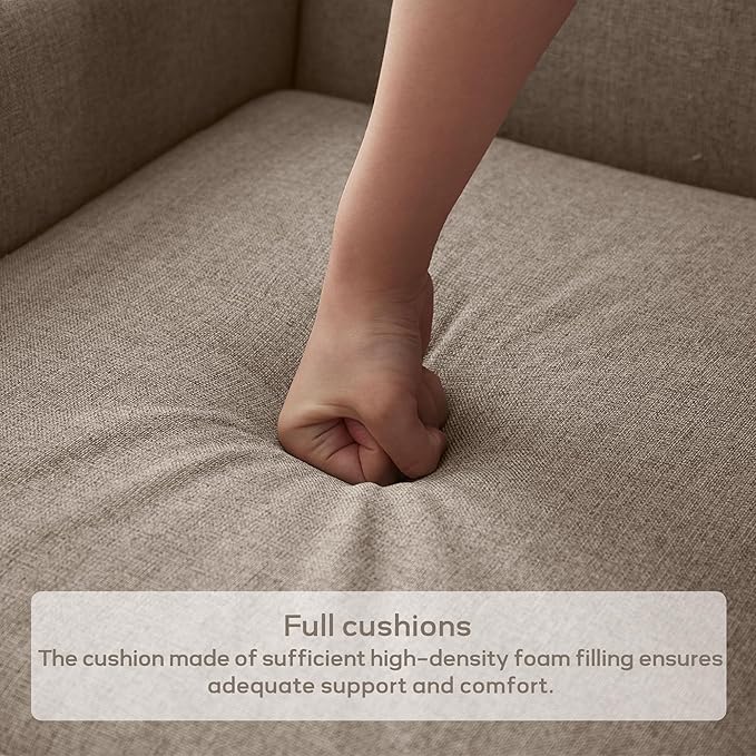 High Back Accent Chair, Fabric Living Room Chairs, Comfy Upholstered Armchair with Wooden Legs for Living Room, Bedroom, Apartment (1, Brown)