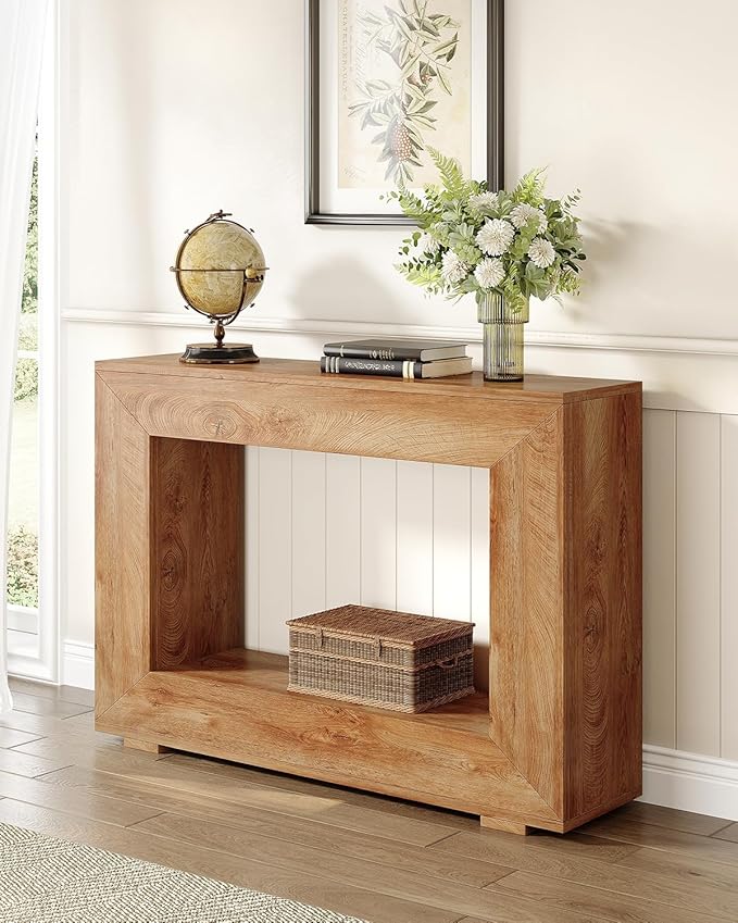 LITTLE TREE 47 Inches Console Table, Sofa Table with Storage, Modern Entryway Table for Hallway, Narrow Long Sofa Entryway Table for Living Room, Beige