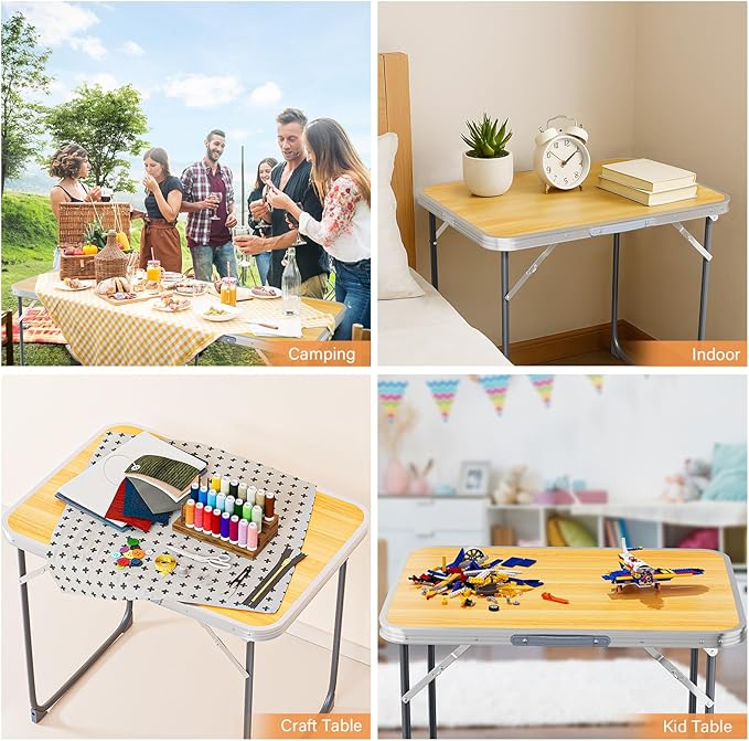 VINGLI 2.3FT Small Camping Table，Portable Camping Table with Carrying Handle, Picnic Table Foldable Table Essentials for Indoor Outdoor