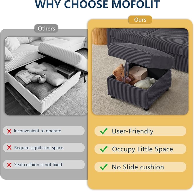 Small Storage Ottoman Sqare Footrest Bench Stool for Apartment,Bedroom,Living Room,Bonus Room and Compact Spaces. (Grey, Ottoman)