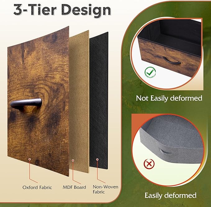 Tall Console Table with 15 Fabric Drawers, Entryway Table with Storage, Tall Storage Organizer with Wood Top, Steel Frame for Living Room, Hallway, Office, Rustic Brown