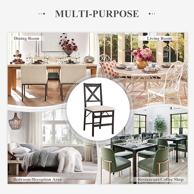 COLAMY Folding Dining Chairs Set of 4, Foldable Chairs with Padded Seats, Wood Folding Dining Room Chairs for Dinner, Kitchen, Party, Camping, Beige