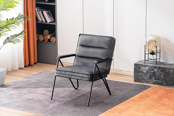 MCombo Modern Accent Chair, Velvet Club Chair, Upholstered Armchair for Small Space, Living Room & Office Reception, Fabric 4747 4750 (Chair, Dark Grey)