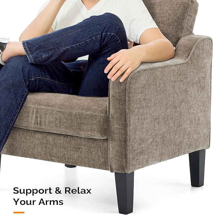 VINGLI Accent Chair for Living Room Chairs Light Brown Reading Chair for Bedroom Scooped Arm Chair Mid Century Modern Accent Chairs Upholstered Comfy Chair for Apartment, Waiting Room