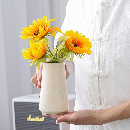 Beige Vase - Beige Ceramic Vase, 6“ Neutral vase Home Decor, Boho Off White Cream Vases for Flower, Minimalist Modern Ivory vases for Centerpieces, Room Decor, Living Room, Bedroom or Gift