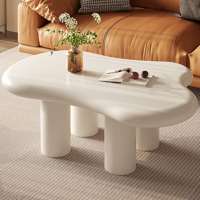 Guyii Cloud Coffee Table, Cute White Modern Tea Table, Irregular Indoor End Table for Living Room, Free Shape with 4 Legs, 35.82 Inches
