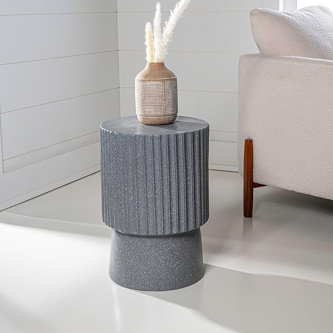 JONATHAN Y TBL1102A Louisa 19" Modern Art Deco Tambour Indoor/Outdoor Accent Table Minimalist, Contemporary, Bohemian, Mid-Century, Patio, Garden Room, Bathroom, Living Room, Gray Terrazzo Finish