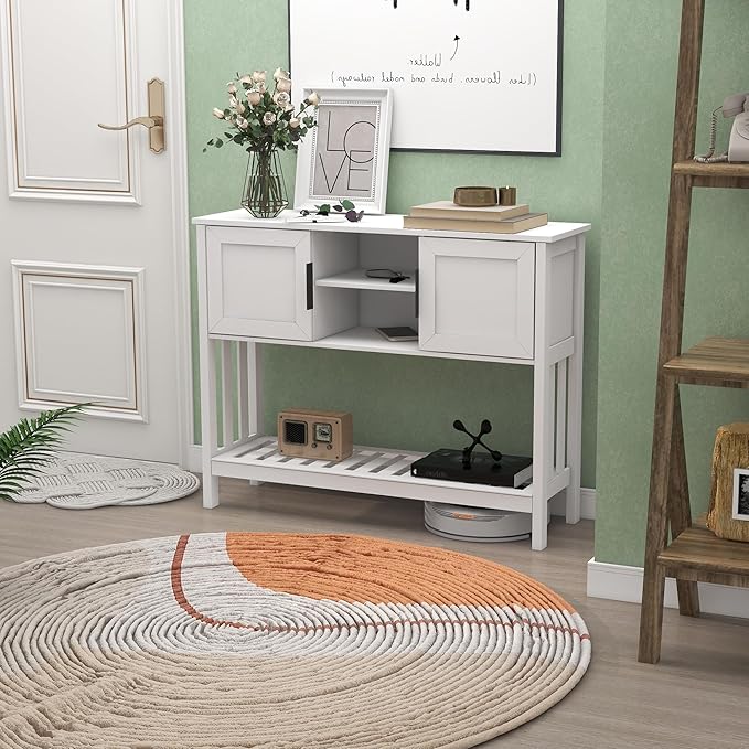 TaoHFE Console Table with Storage with Doors,Modern Fashion White Narrow Side Table Wooden Entry Table with Storage,Hallway Table for Living Room Entryway