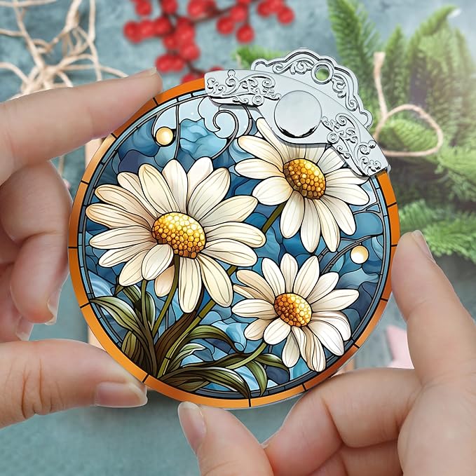 Stained Glass Christmas Ornament, Jocidea Daisy Christmas Decorations, Christmas Tree Ornament, Daisy Lovers Gifts, Holiday Decor and Xmas Gifts Ideas
