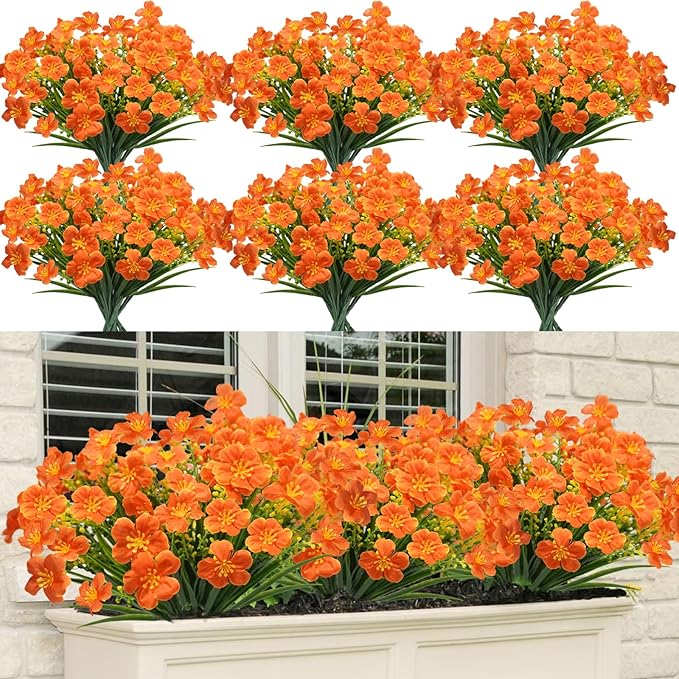 16 Pcs Artificial Fall Flowers for Outdoors, UV Resistant Outdoor Fall Fake Flowers Plants Fuax Fall Shrubs for Autumn Home Garden Porch Window Box Thanksgiving Fall Outdoor Decor
