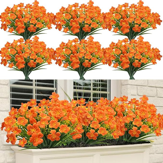 16 Pcs Artificial Fall Flowers for Outdoors, UV Resistant Outdoor Fall Fake Flowers Plants Fuax Fall Shrubs for Autumn Home Garden Porch Window Box Thanksgiving Fall Outdoor Decor