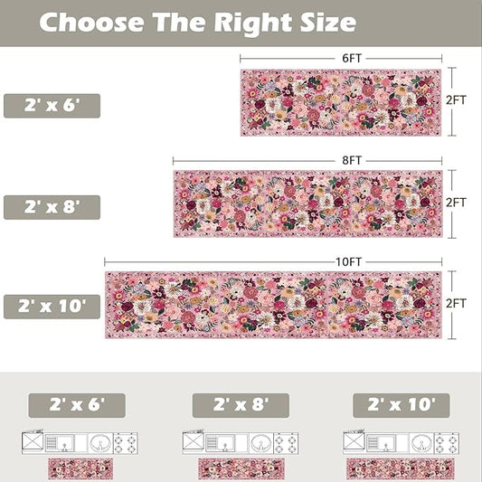 Pink Rug for Hallways Kitchen Rug 2x6, Non Slip Washable Rugs with Rubber Backing Soft Floral Carpet Runner for Hallways, Kitchen, Laundry, Bedroom, Bathroom (Pink Garden, 2 x 6)