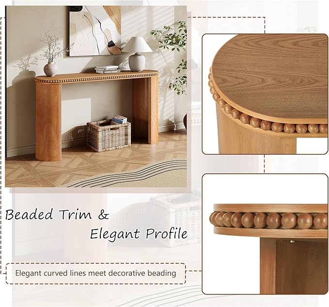 kevinplus 59.8'' Console Table Sofa Table for Entryway, Modern Elegant Design & Reversible Curved Column Leg, Easy Assemble, Brown