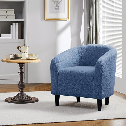 Yaheetech Accent Barrel Chair, Boucle Fabric Club Chair, Furry Sherpa Elegant Armchair with Cozy Soft Padded, Suitable for Living Room Bedroom Reception Room Office, Blue