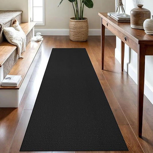 IOHOUZE Washable Runner Rug 2.6x8 Non Slip Rubber Backed Wide Hallway Runner Entryway Runner Indoor, Kitchen Rugs Woven Cotton Floor Carpet for Hall Entrance Bedroom, Black/Grey