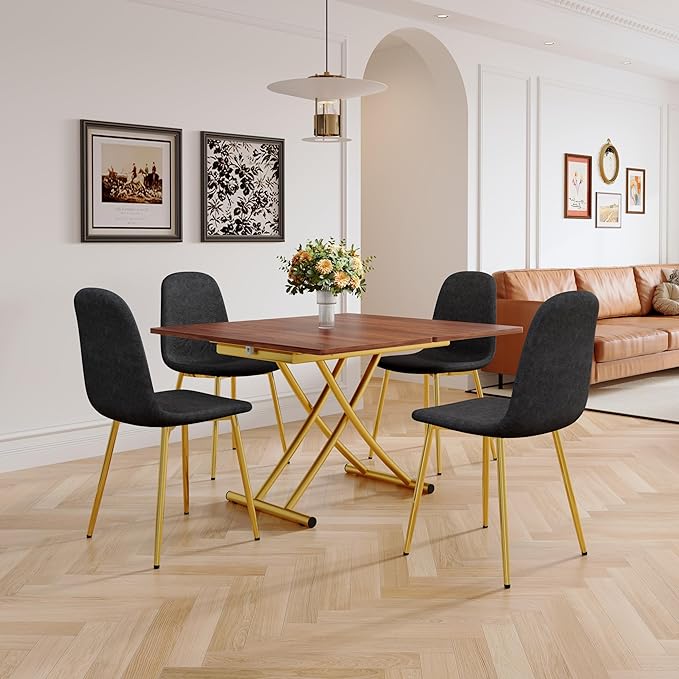 4 in 1 Folding Dining Table with Adjustable Lift Top & Wheels, Multi-Function Coffee Table to Dining Table for Apartments, Kitchens, Living Rooms, Scratch-Resistant & Easy Assembly