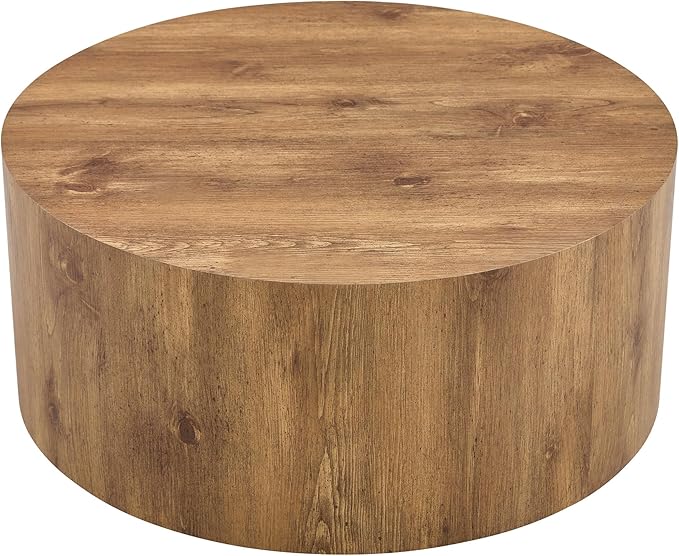 27.5" Round Wood Coffee Table, Modern Coffee Tables in Wood Finish for Living Room, Contemporary No Assembly Circle Wooden Center Cocktail Table for Bedroom, Reception Room