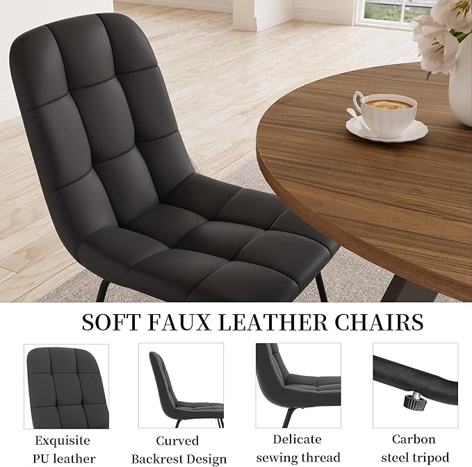 34.6'' Round Dining Table and Chairs for 4 Space Saving for Apartment Kitchen Dining Room (Walnut Table+4 U-Shaped Black Chairs)