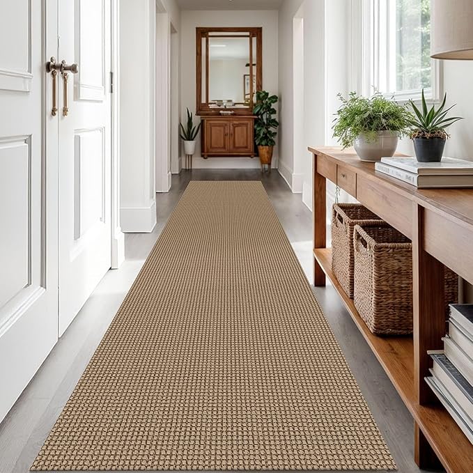 IOHOUZE Washable Runner Rug 3x12 Non Slip Rubber Backed Extra Long Hallway Runner Entryway Runner Indoor, Kitchen Rugs Woven Cotton Floor Carpet for Hall Entrance Stair, Orange/Tan/Brown