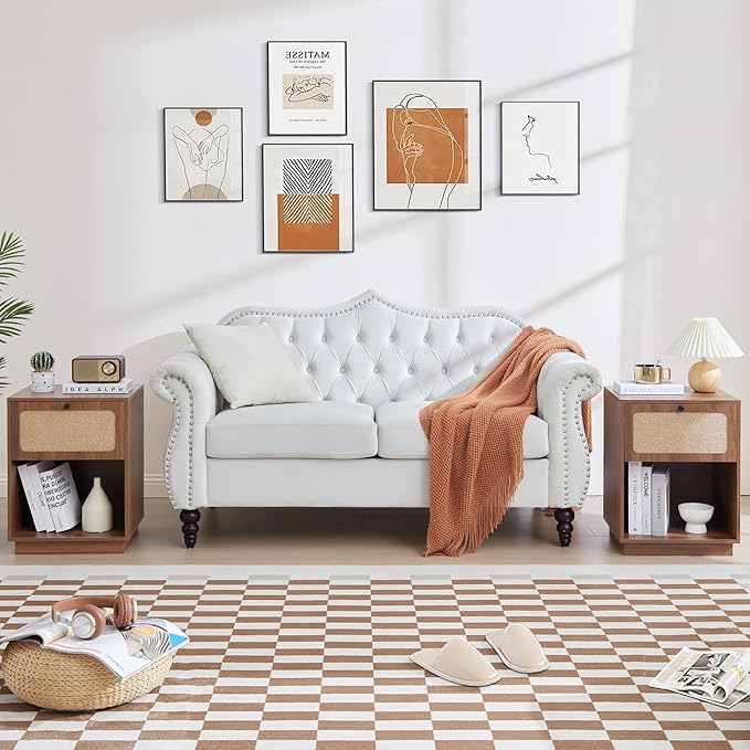 16" Wooden Night Stand with Drawer and Open Shelf, Mid Century Wooden Bed Side Table with Storage, Linen Decor Small End Table for Bedroom, Home Office, Living Room (Walnut)