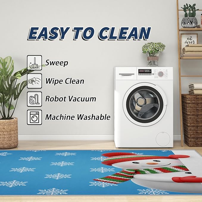 Snowman Rug Blue - 3x4 Rug, Christmas Snowflake Door Mat Indoor Entrance, Snowman Entryway Throw Rugs, Kids Cartoon Xmas Carpet, Holiday Home Decor & Gifts