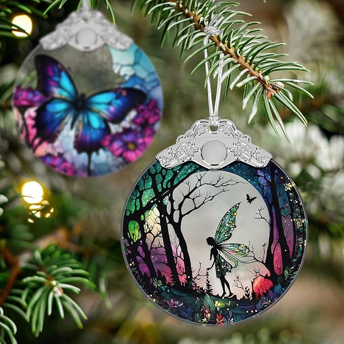 Christmas Stained Glass Fairy Ornament - Home Decor - Holiday Present Ideas - Gift Exchange - Forest Fairy