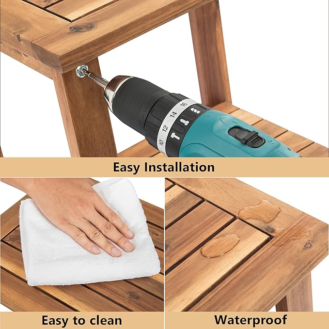 Double Adirondack Side Table, Weather-Resistant Rectangular End Table for Patio, Garden, Lawn, and Living Room. Ideal as a Stylish Indoor and Outdoor Side Table Companion, Natural