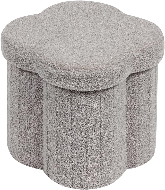 12.6" Small Ottoman with Storage, Flowers Shaped Foldable Foot Rest for Dorm Room, Living Room - Compact Organizer for Small Spaces-Grey