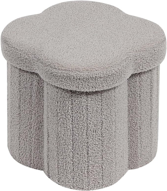 12.6" Small Ottoman with Storage, Flowers Shaped Foldable Foot Rest for Dorm Room, Living Room - Compact Organizer for Small Spaces-Grey