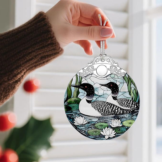 Loon Birds Stained Glass Ornament - Christmas Decorations for Tree | Christmas Ornaments | Holiday Ornament – Gifts for Bird Lovers | Holiday Party Gifts | Gift Ideas & Xmas Gift