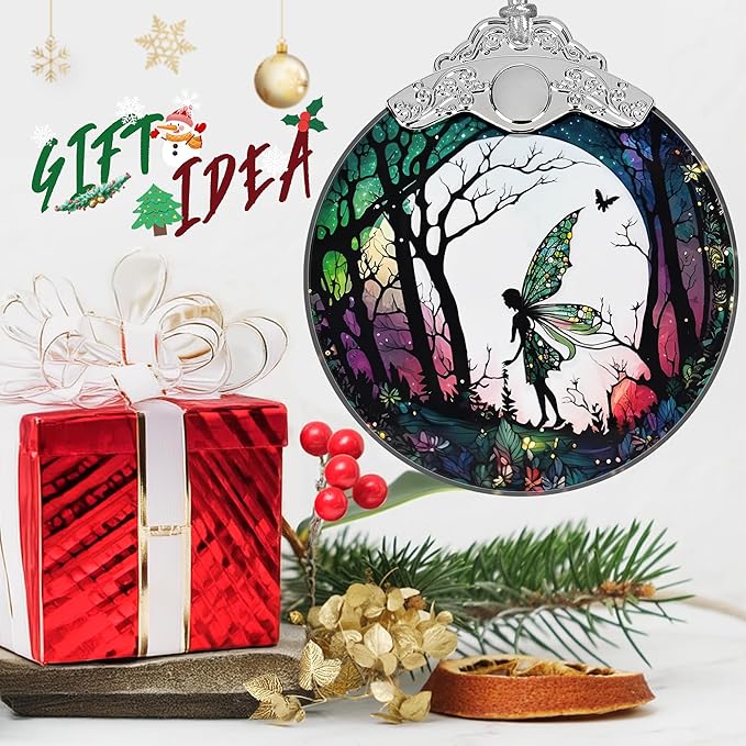 Christmas Stained Glass Fairy Ornament - Home Decor - Holiday Present Ideas - Gift Exchange - Forest Fairy