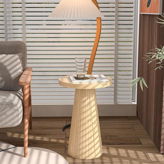 Small Round Pedestal Side Table, Wooden End Table for Living Room, Fluted Drink Table for Small Space, Modern Plant Stand Accent Table for Sofa Couch, 13.6 inch (Wood)