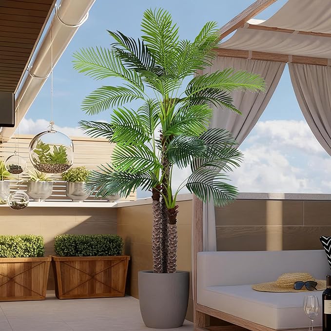 9FT Artificial Palm Tree - Tall Fake Palm Tree with 31 Lifelike Leaves & Realistic Trunk, 108" Large Faux Tropical Phoenix Palm Plant for Home Living Room Poolside Office Hotel Mall Decor