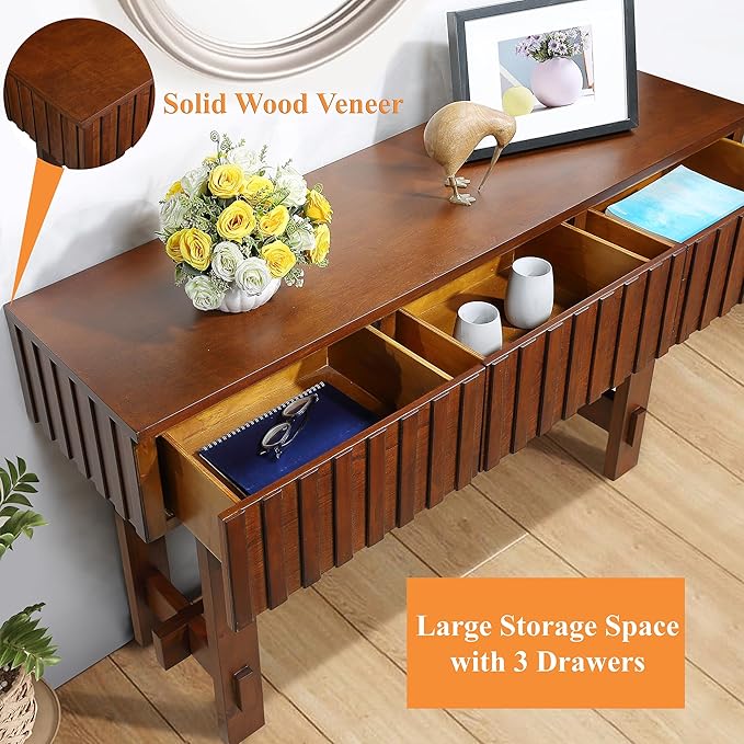 52" Wood Console Table for Entryway, Modern Sofa Table with Storage Drawers for Living Room TV, Hallway Entrance Foyer