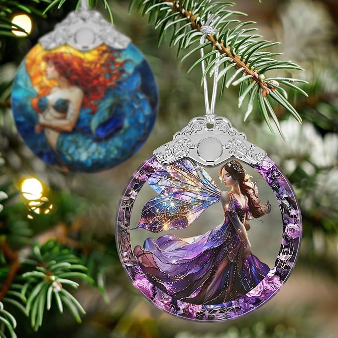Christmas Stained Glass Fairy Ornament - Home Decor - Holiday Present Ideas - Gift Exchange - Beauteous Fairy