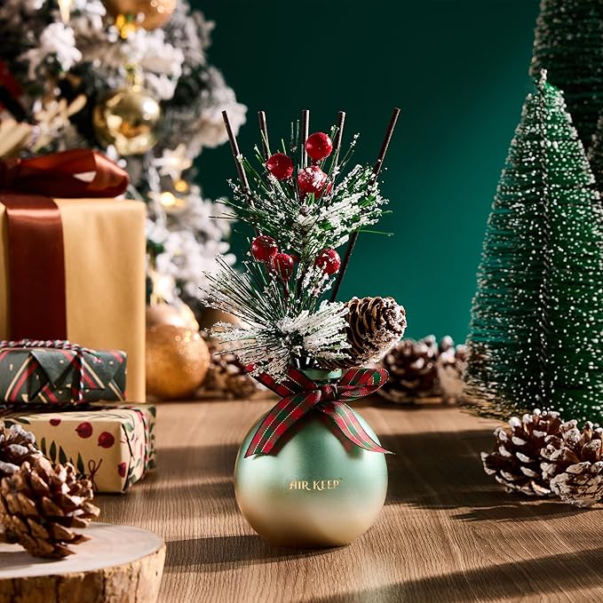 Airkeep Reed Diffuser Set, 5.07 oz(150ml) Balsam & Cedar Christmas Scented Diffuser with 8 Oil Diffuser Sticks,Home Fragrance Essential Oil Reed Diffuser for Home Room Bathroom Shelf Decor