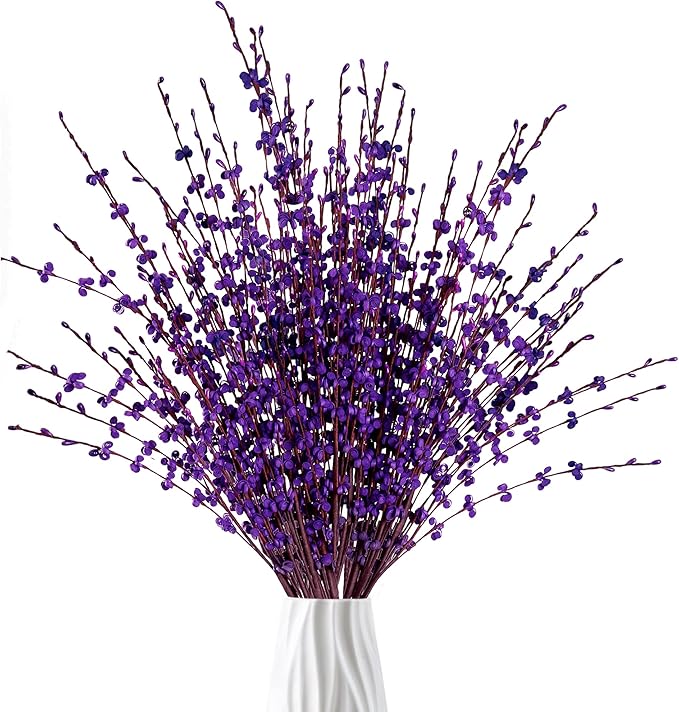 Sggvecsy 10 Pcs 29.5’’ Long Artificial Jasmine Flowers Tall Fake Flower Bouquet Faux Jasmine Plants Dry Branches for Wedding Home Party Office Hotel Restaurant Kitchen Decoration（Dark Purple）