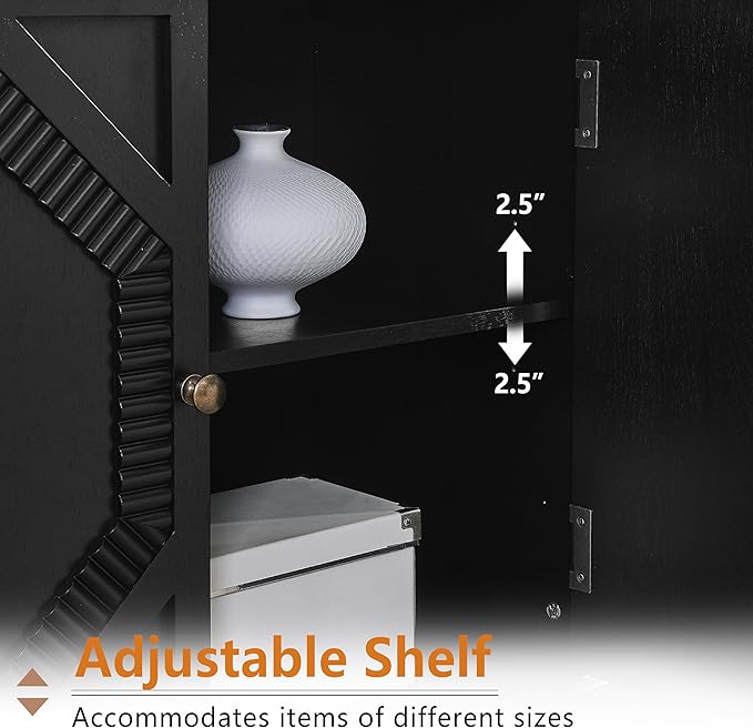 65.2" Mid Century Modern Sideboard Buffet Cabinet with Storage,Symmetrical Geometric Accent Coffee Bar Wine Bar Storage Cabinet,Large Console Table for Living Room/Entryway/Kitchen,Black