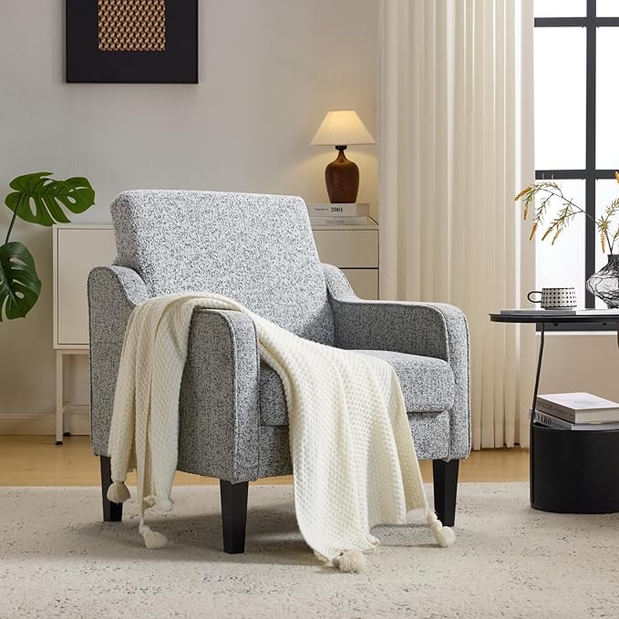 VINGLI Accent Chair for Living Room Chairs Reading Chair for Bedroom Chair Scooped Arm Chair Mid Century Modern Accent Chairs Upholstered Comfy Chair for Apartment, Waiting Room (2, Texture Gray)