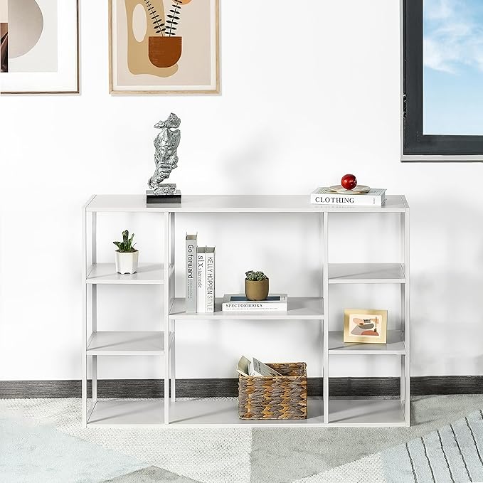 47 Inch Metal Console Table with 8 Storage Shelves,Extra Long Entryway Table,Narrow Sofa Table,Hallway Table for Entrances to Corridor,Foyer,Living Room (White, 47.24×11.81×31.5in)