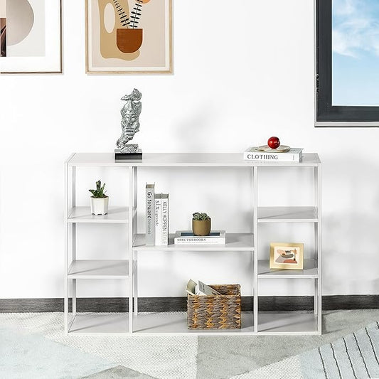 47 Inch Metal Console Table with 8 Storage Shelves,Extra Long Entryway Table,Narrow Sofa Table,Hallway Table for Entrances to Corridor,Foyer,Living Room (White, 47.24×11.81×31.5in)