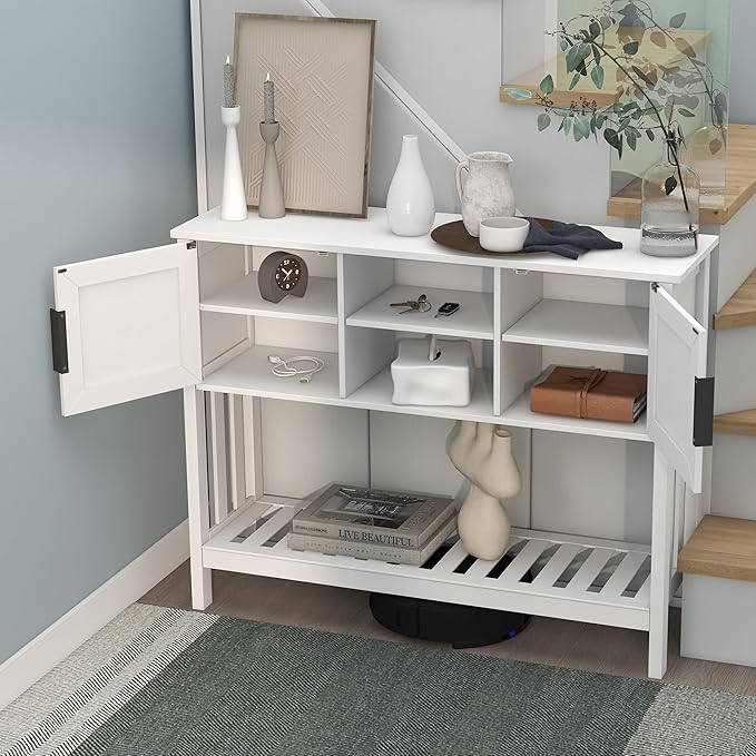 TaoHFE Console Table with Storage with Doors,Modern Fashion White Narrow Side Table Wooden Entry Table with Storage,Hallway Table for Living Room Entryway